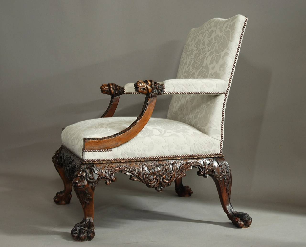 Georgian Style Superbly Carved Mahogany Open Armchair 1