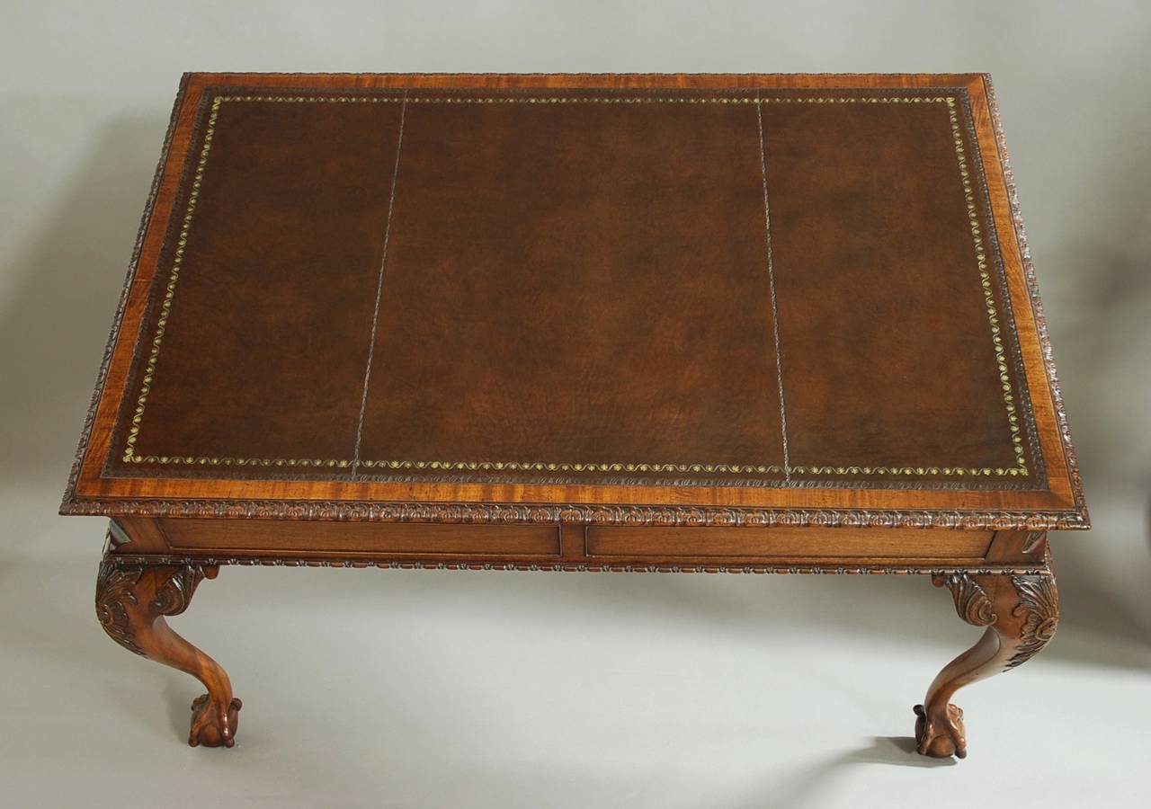 Leather Mahogany Chippendale Style Writing Table