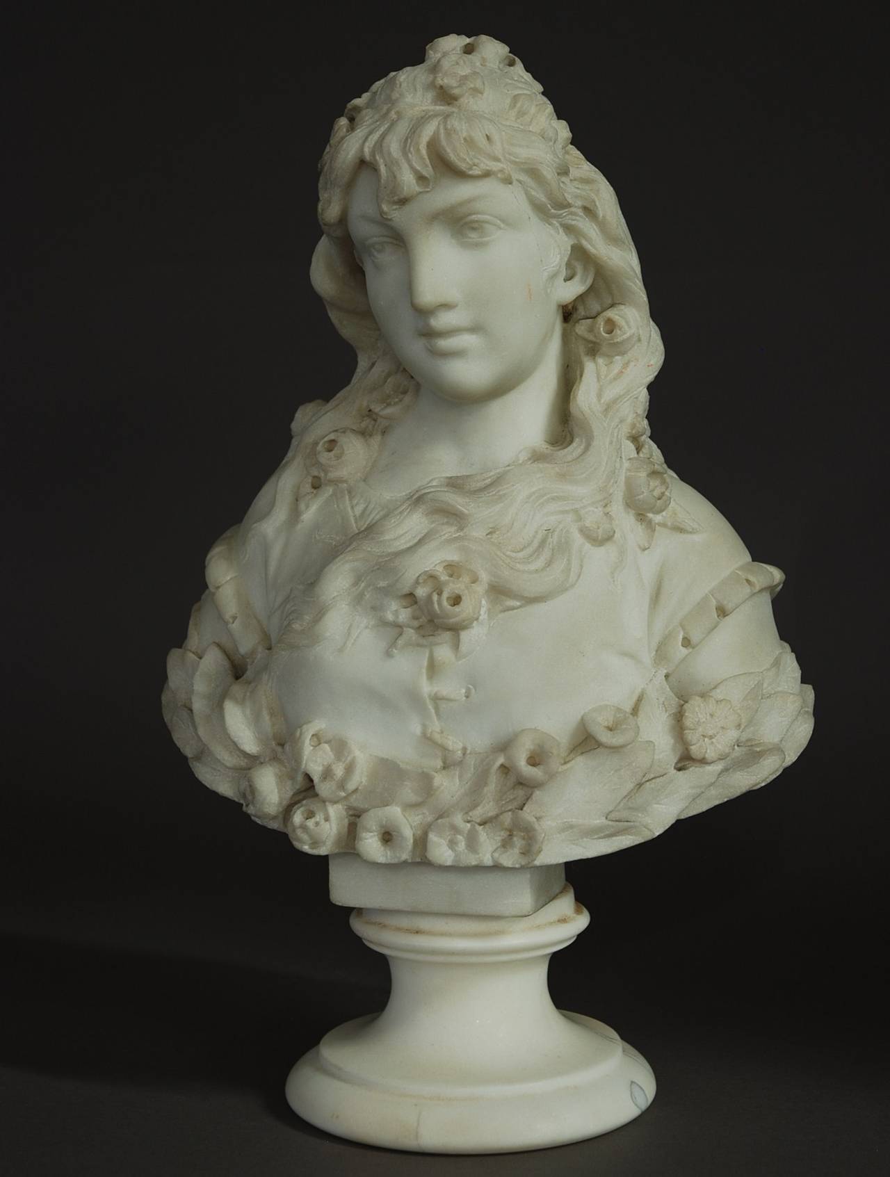 European Late 19thc marble bust of a young lady