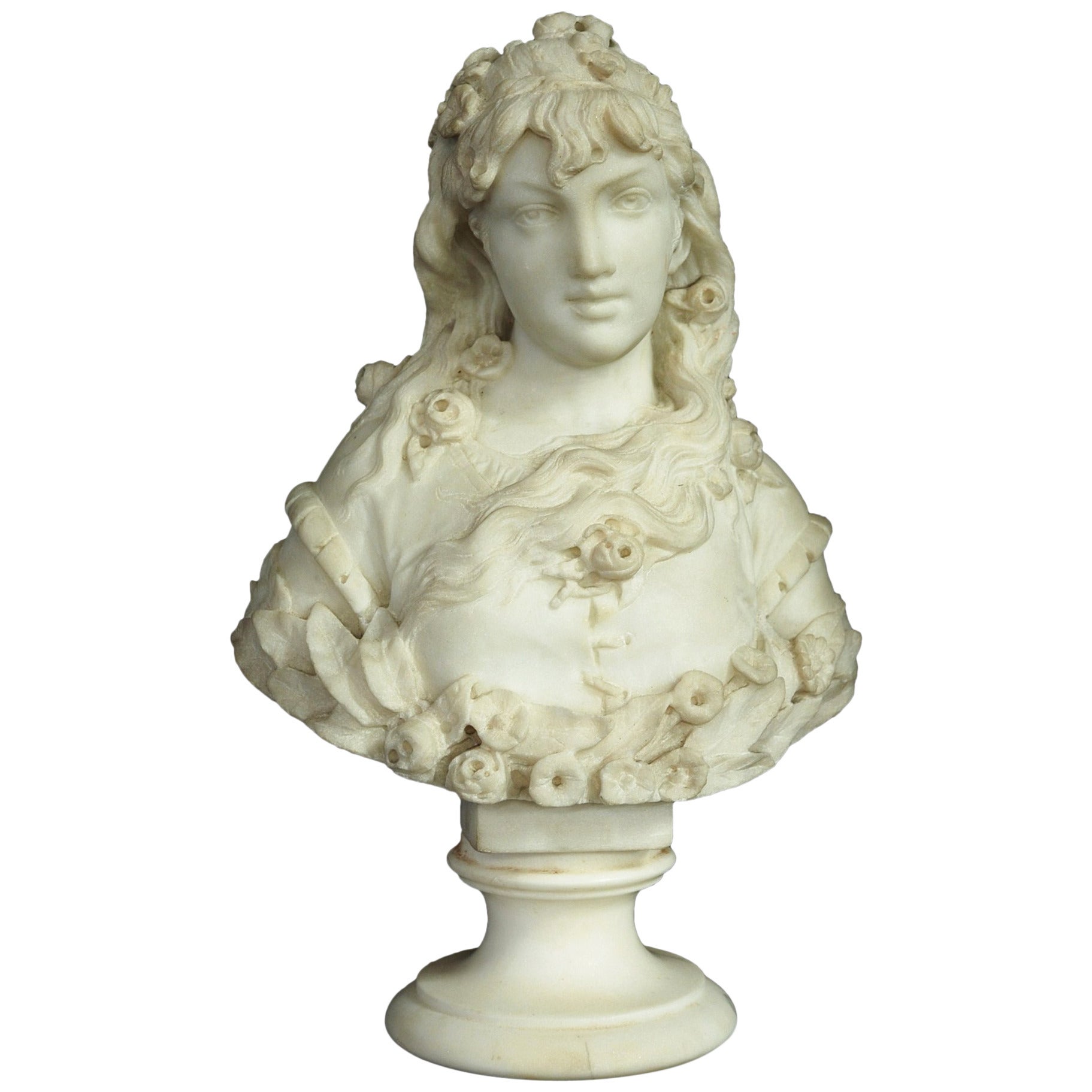 Late 19thc marble bust of a young lady