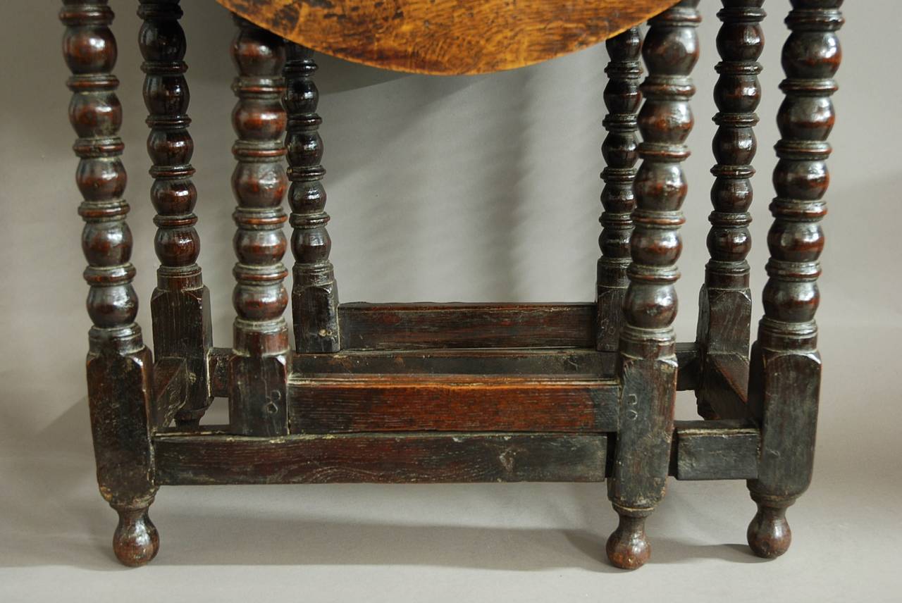 Elm Rare 17th Century Gateleg Table of Small Proportions