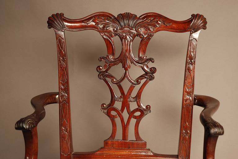 Chippendale Style Mahogany Open Armchair In Excellent Condition In Suffolk, GB
