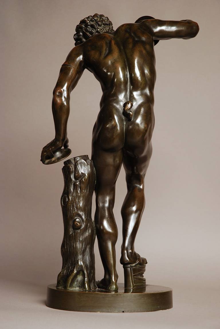 Grand Tour Classical Bronze of Dancing Faun with Cymbals