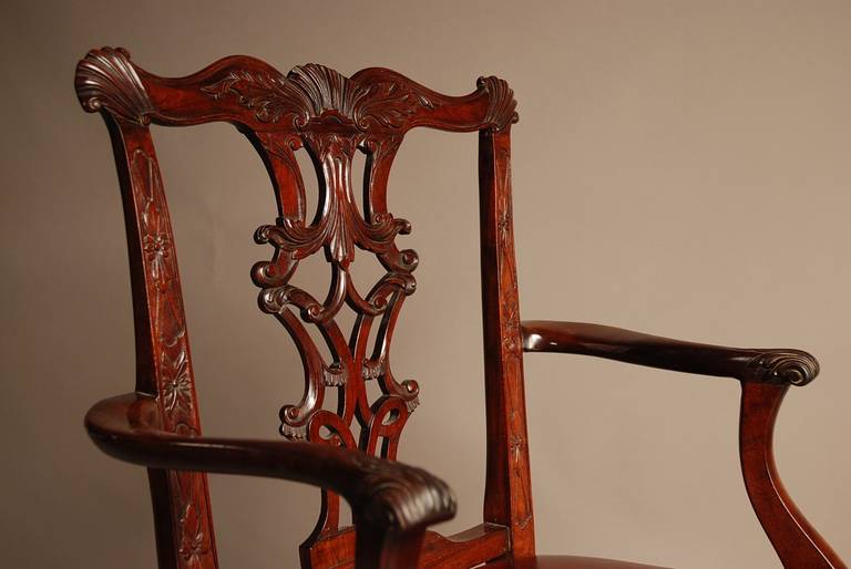 Chippendale Style Mahogany Open Armchair 1