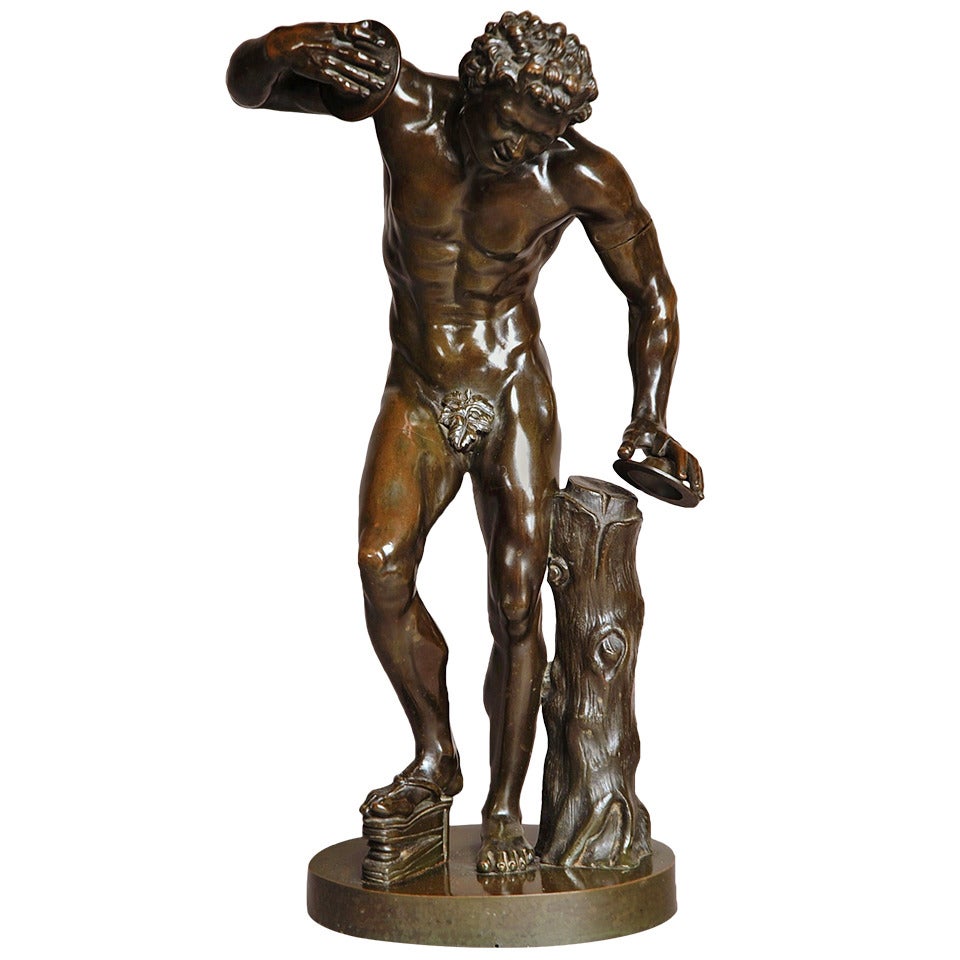 Grand Tour Classical Bronze of Dancing Faun with Cymbals