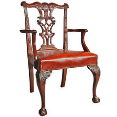Chippendale Style Mahogany Open Armchair