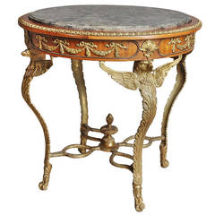 Mahogany and Gilt Metal French Center Table with Marble Top