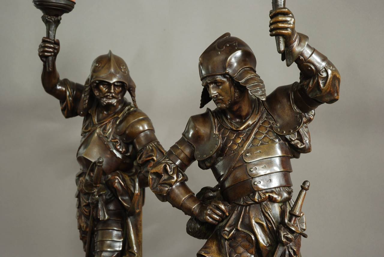 Large Pair of French Bronzed Warrior Figures of Superb Quality In Good Condition In Suffolk, GB