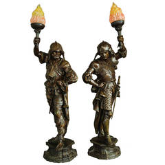 Large Pair of French Bronzed Warrior Figures of Superb Quality