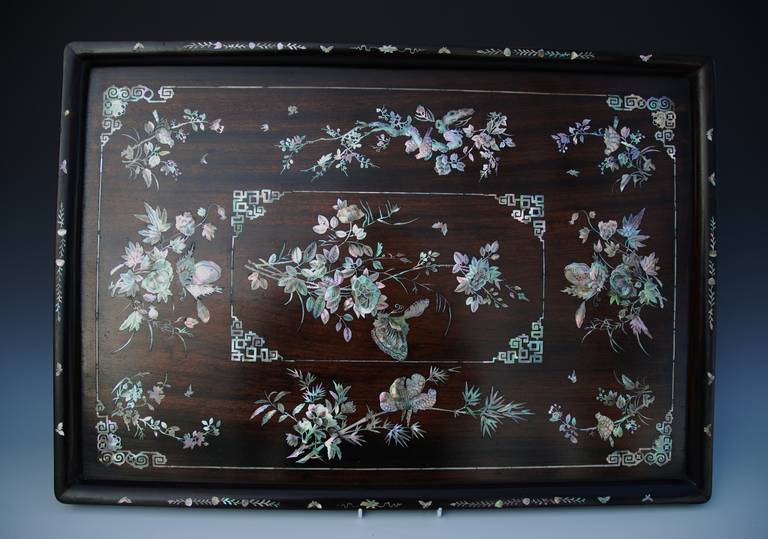 19th century Vietnamese hardwood inlaid tray