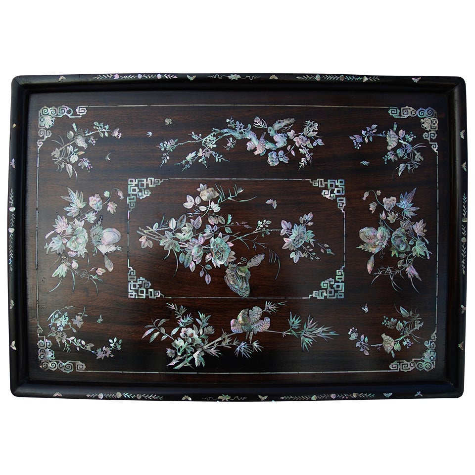 19th century Vietnamese hardwood inlaid tray