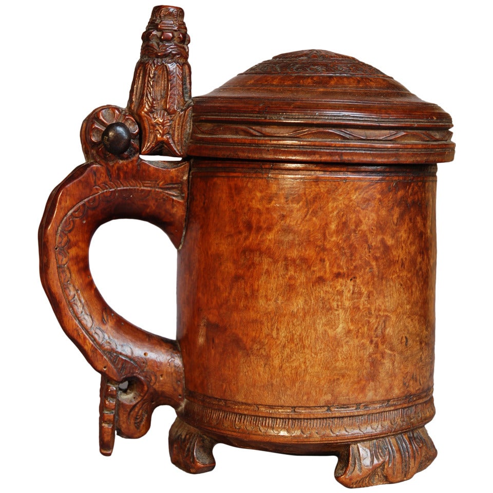 18th Century Norwegian Burr Birch Peg Tankard