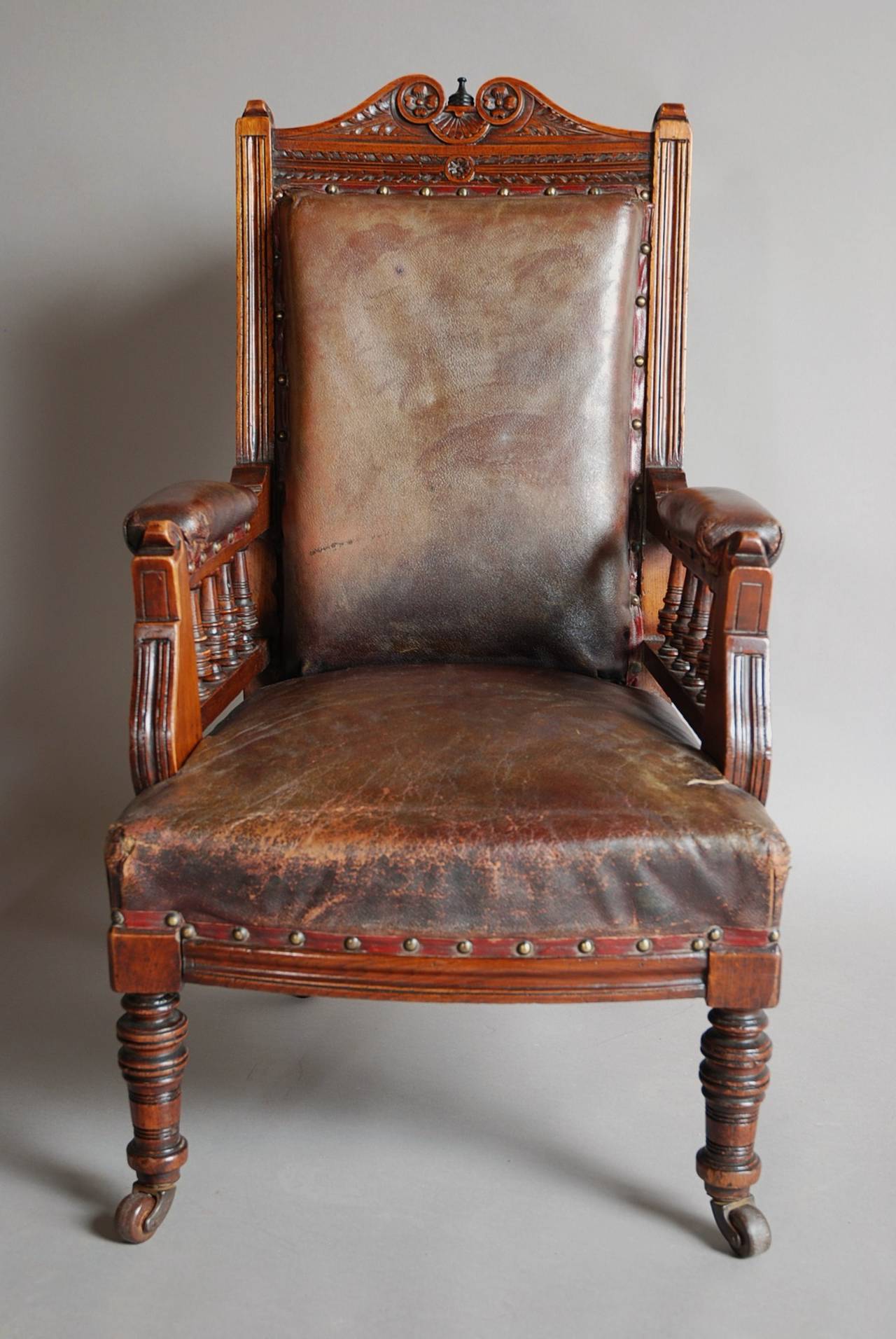 British Mahogany and Leather Large Childs Armchair For Sale