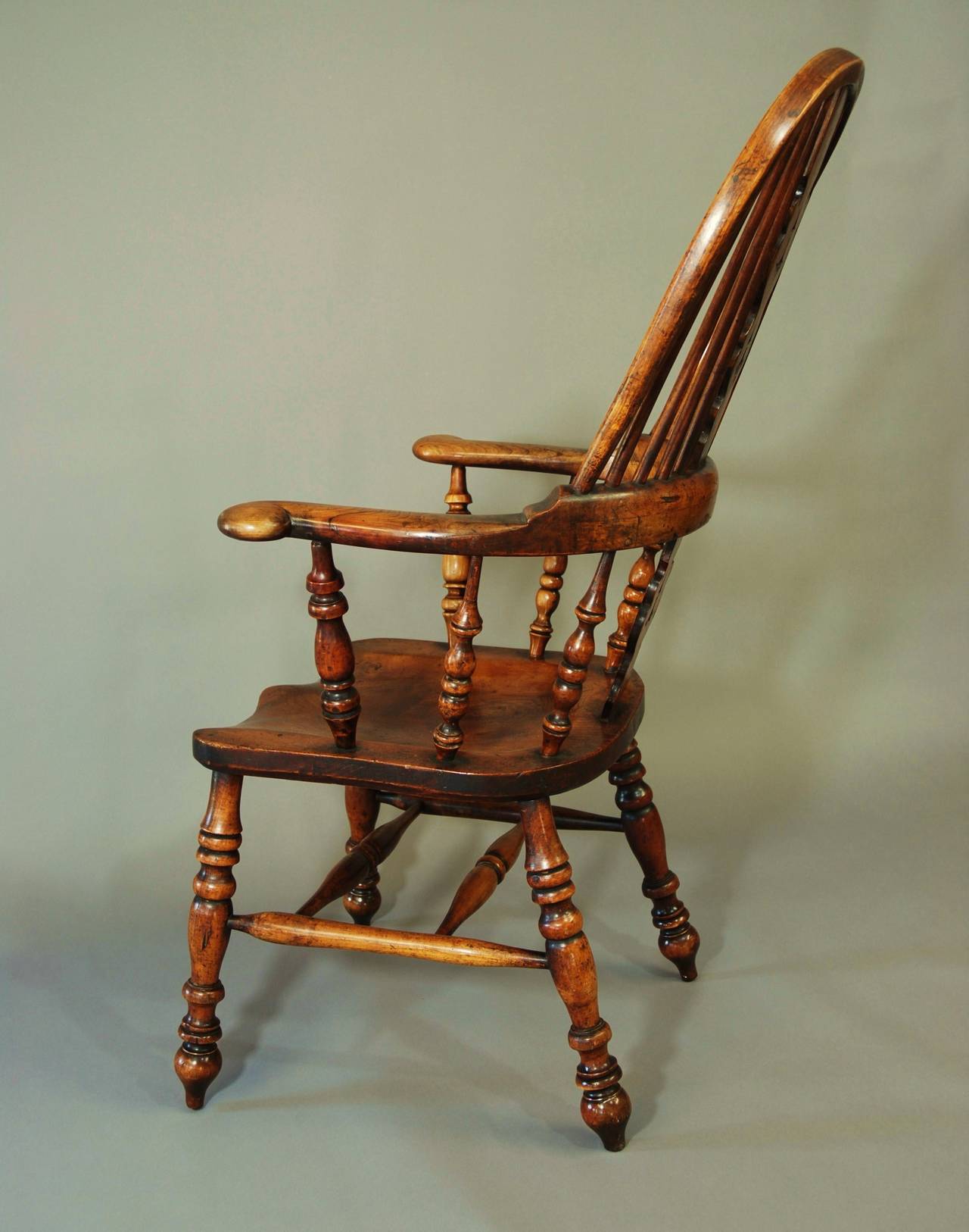 Broad-Armed Fruitwood High Back Windsor Chair In Excellent Condition In Suffolk, GB