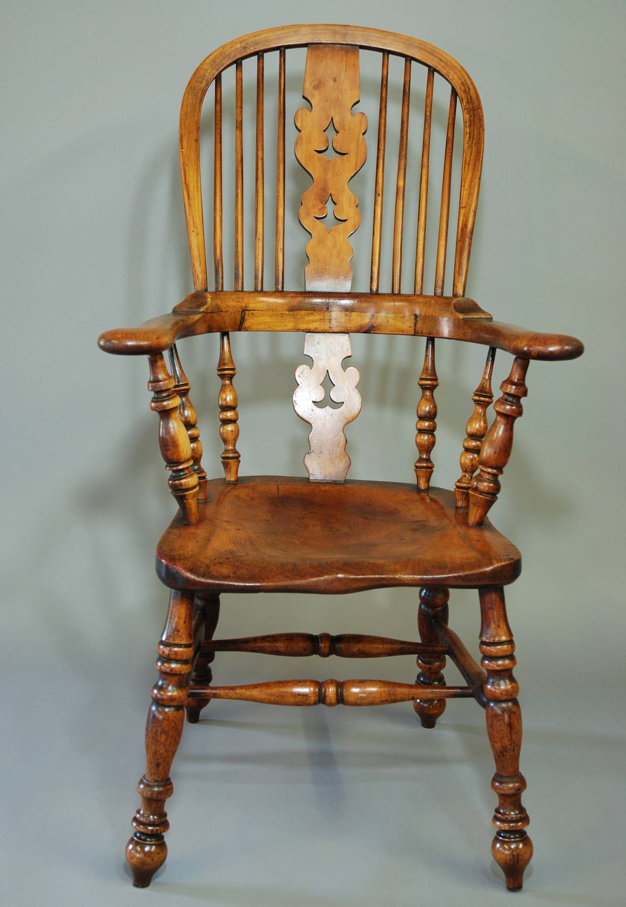 Broad-Armed Fruitwood High Back Windsor Chair 1