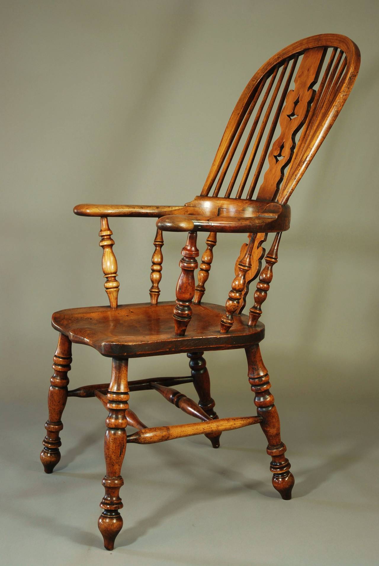 British Broad-Armed Fruitwood High Back Windsor Chair