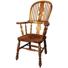 Antique Broad-Armed Fruitwood High Back Windsor Chair