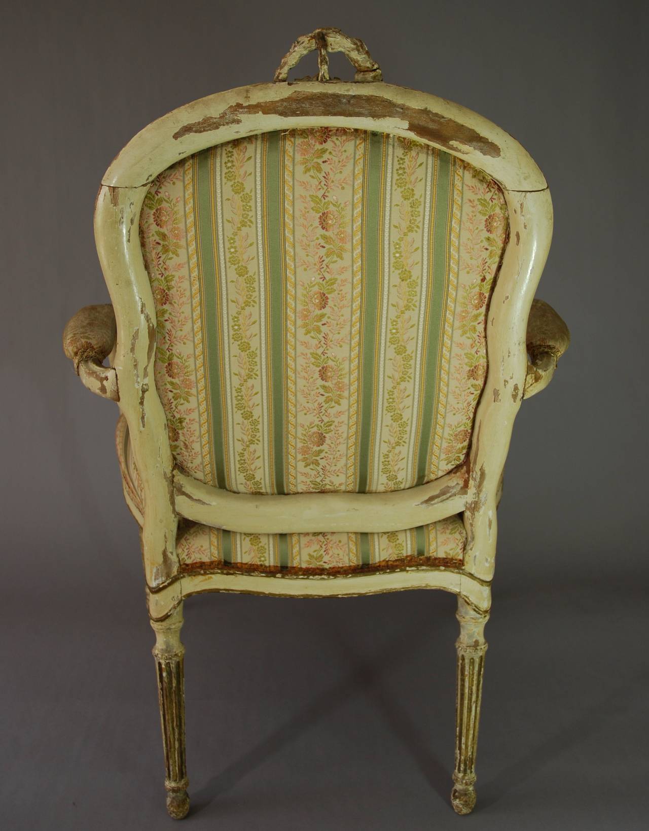 18th Century and Earlier 18th Century, French Painted Open Armchair For Sale