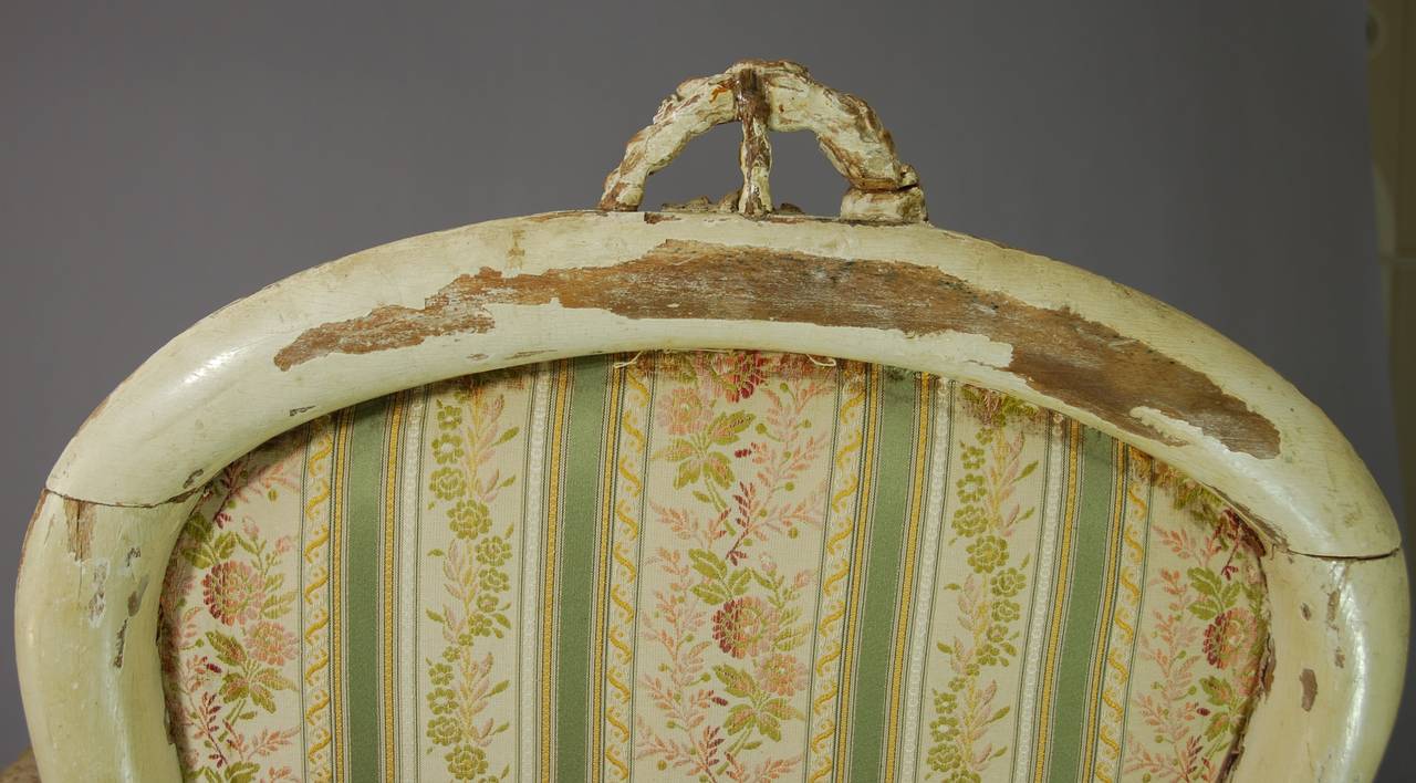Upholstery 18th Century, French Painted Open Armchair For Sale