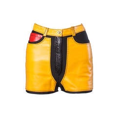 1993 Unworn Moschino Leather Color Block High Waist Hot Pants / Shorts