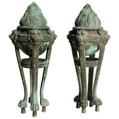 Antique Pair of Bronze Late 19th Century Italian Flambeaux