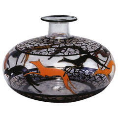 Marcel Goupy Enamelled Glass Vase, "Greyhounds Race"