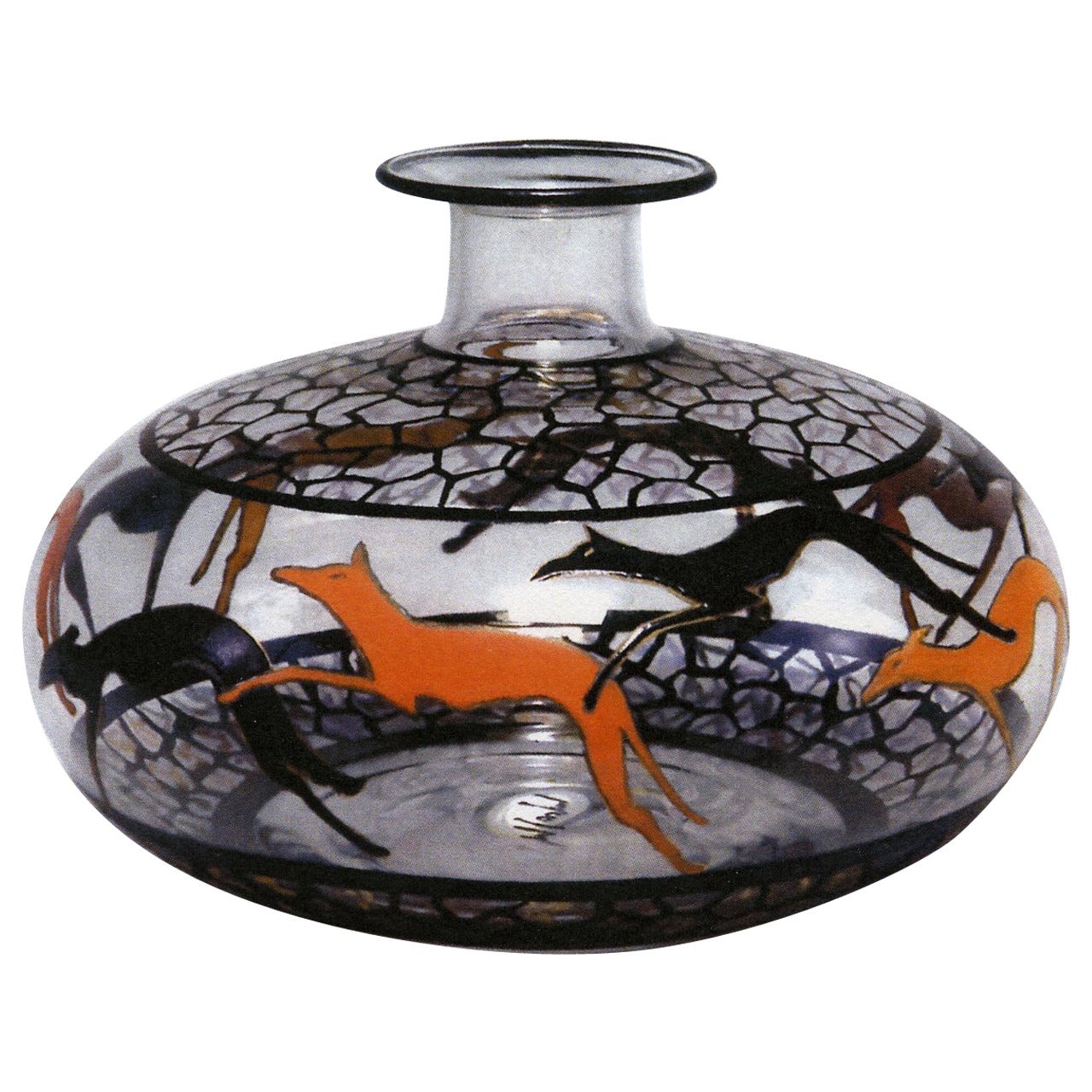 Marcel Goupy Enamelled Glass Vase, "Greyhounds Race" For Sale