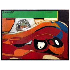 Pierre Courtens Painting "Couple au Lit, " circa 1985