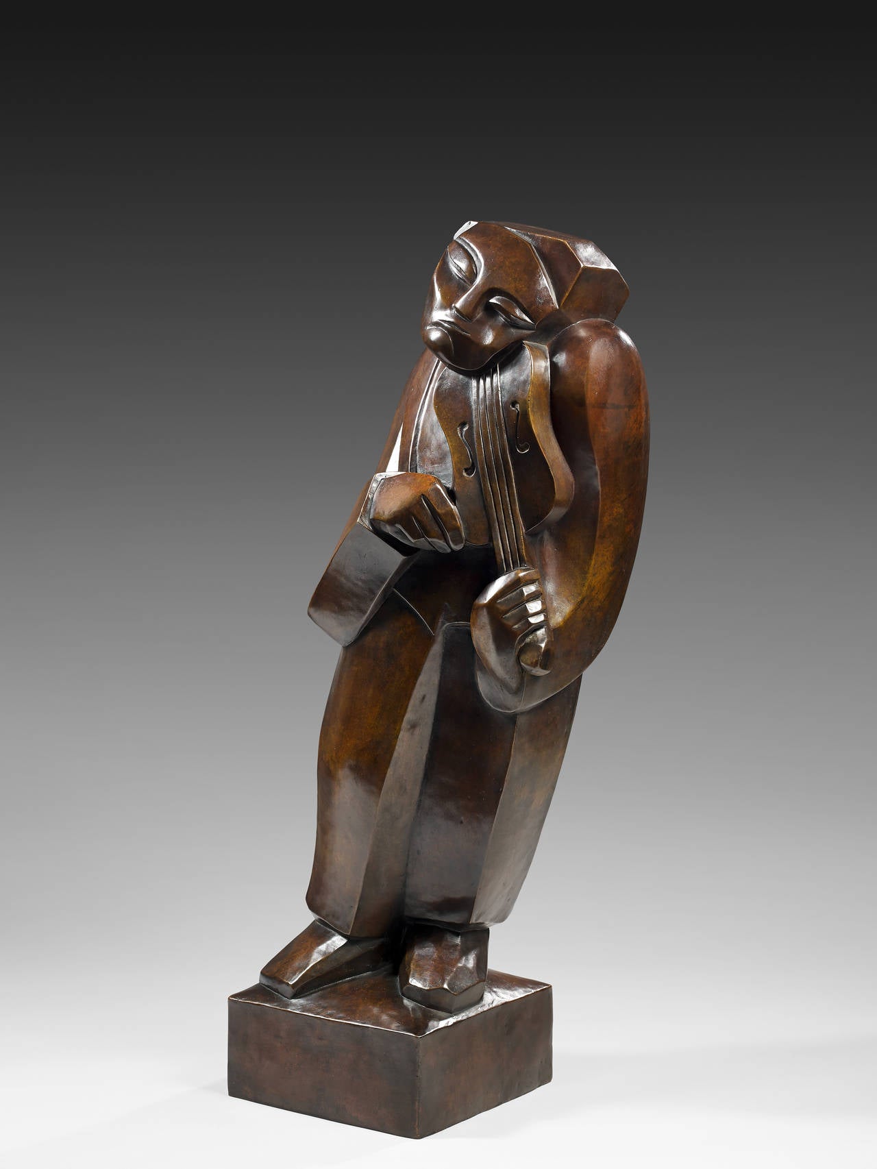 Patinated Henri Puvrez, The Violonist, Bronze, 1928 For Sale