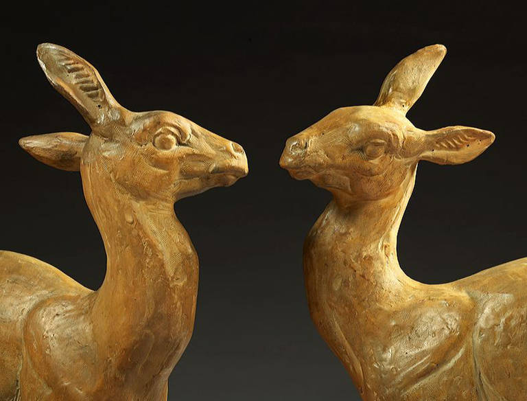 French Marius Giuge, Pair of Fawns Sculptures For Sale