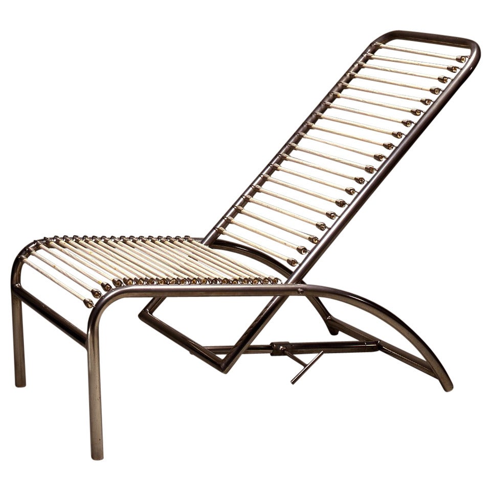 René Herbst Nickel-Plated Metal Deck Chair For Sale