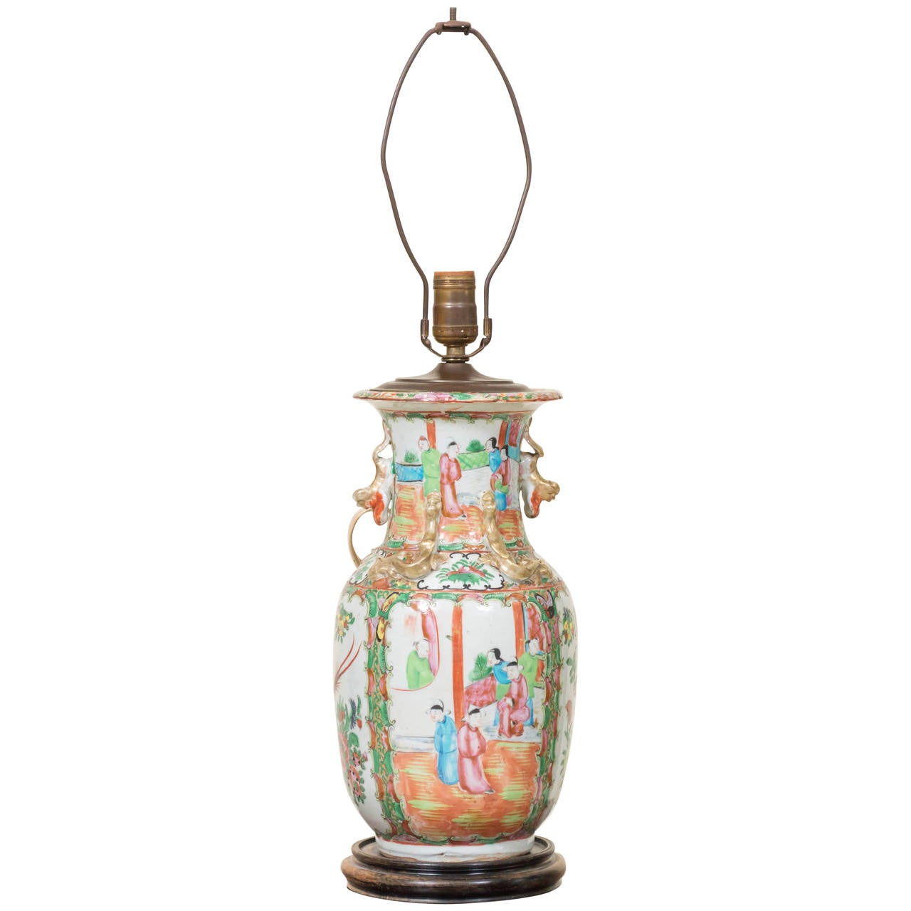 Chinese Porcelain Rose Mandarin Vase Lamp, circa 1900 For Sale at 1stdibs
