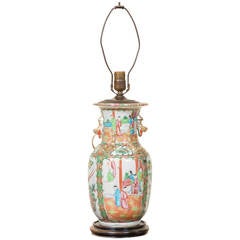 Chinese Porcelain Rose Mandarin Vase Lamp, circa 1900
