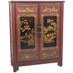 Chinese Lacquer, Carved and Gilt Cabinet Late Qing Dynasty