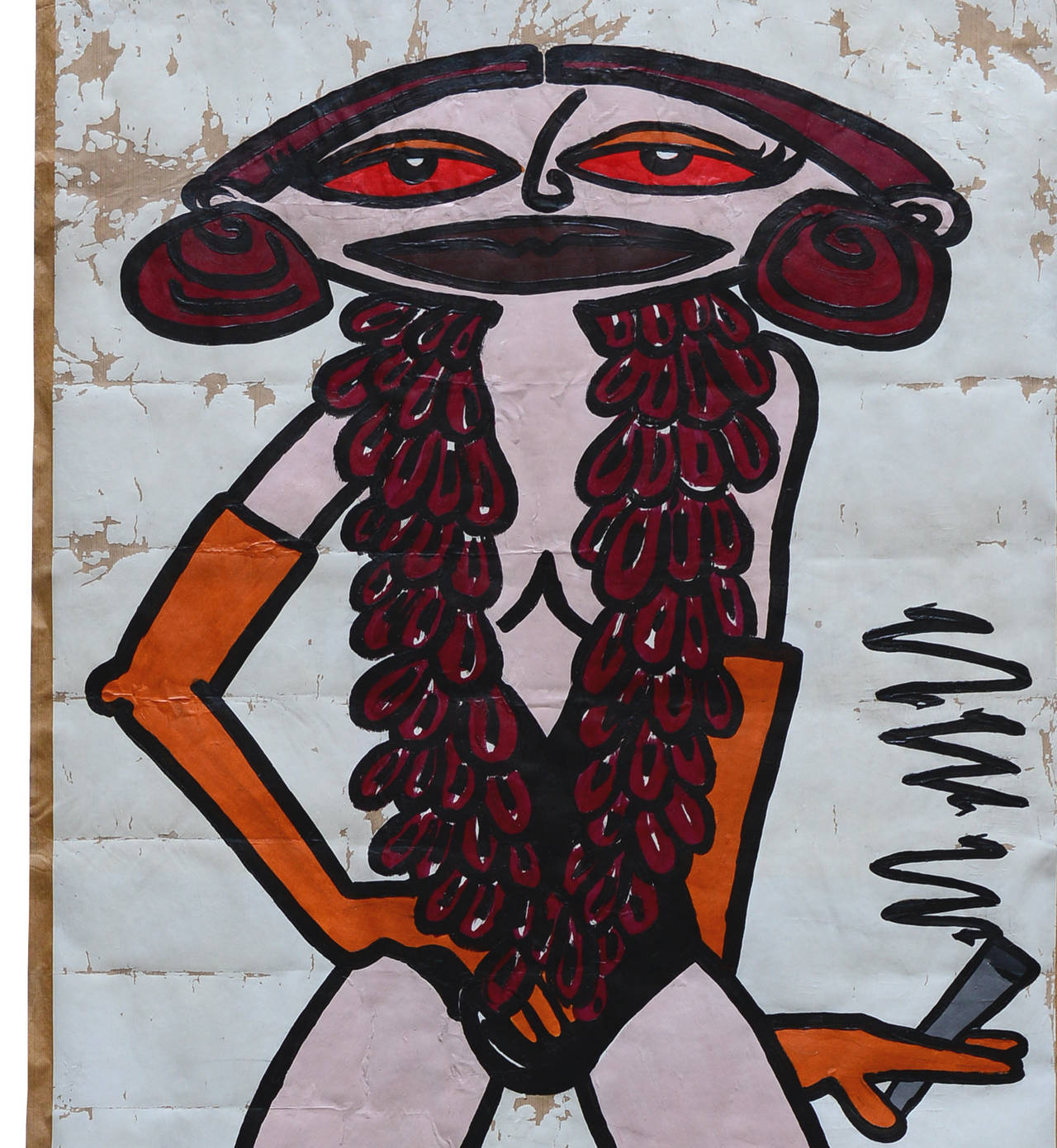 Une des trois peintures uniques, technique mixte sur papier, signée et datée Szekely 92, réalisée à l'occasion d'une présentation des tissus Emilio Pucci dans les salles d'exposition de WOKA en collaboration avec Sotheby's, alors également situées