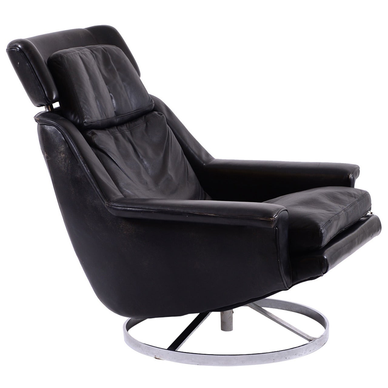 Black Leather Mid Century Modern Lounge Chair at 1stDibs