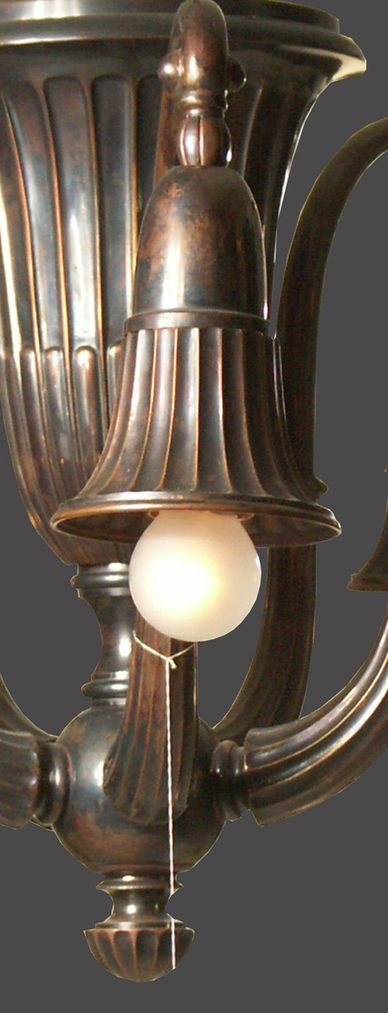 Original Typical Viennese Art Deco 20th Century Brass Chandelier, Six Flames 3