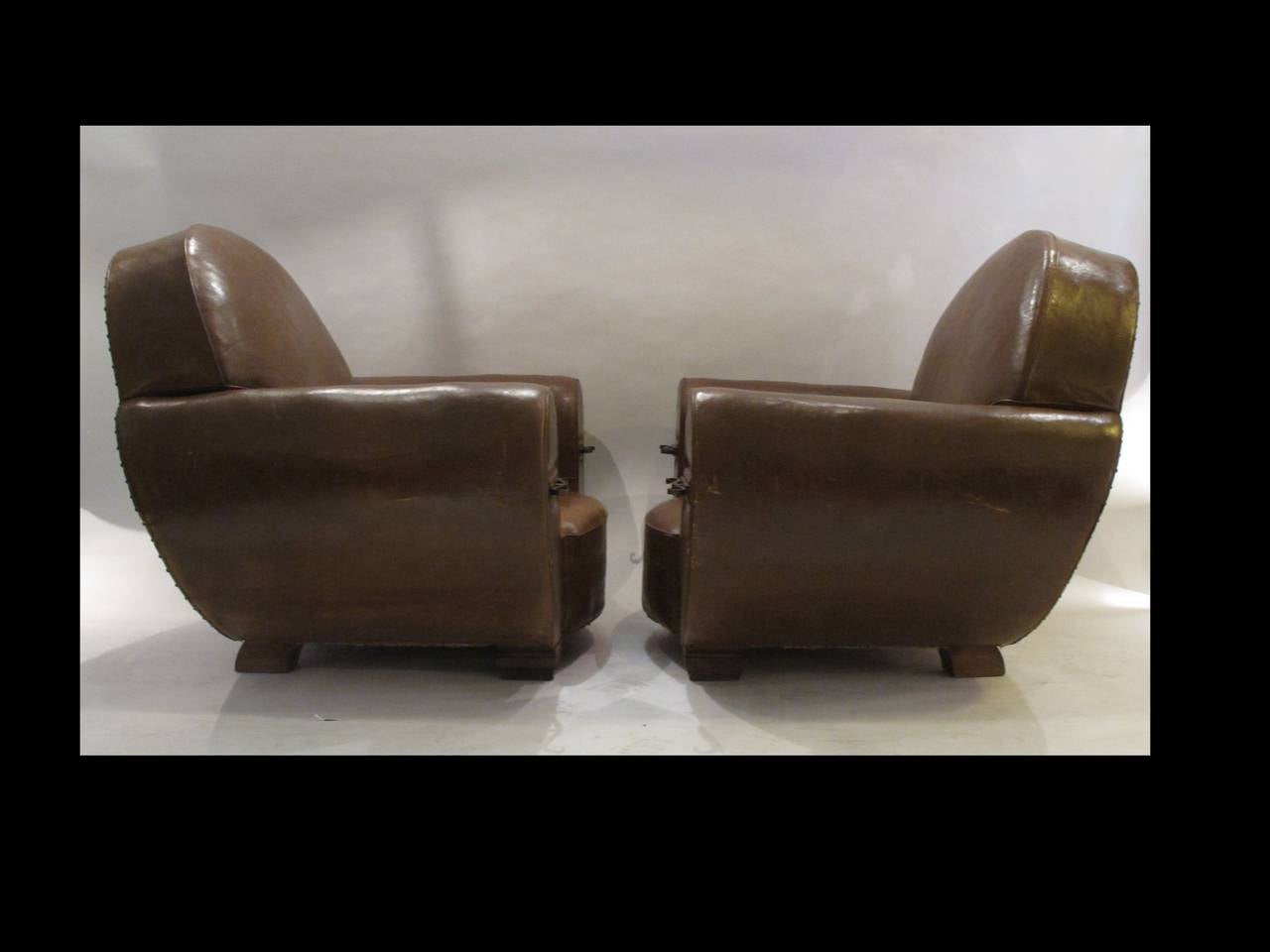 Pair of Leather Art Deco Club Chairs 2