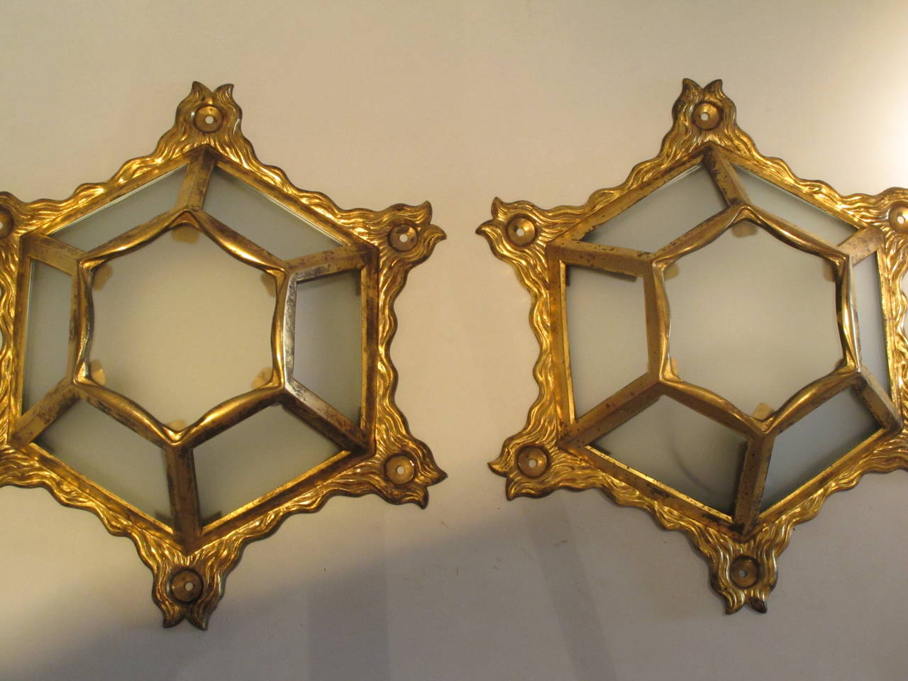 French Pair of Art Deco ceiling lamps.