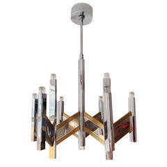 Sciolari Nine Light Chrome and Brass Chandelier Sciolari Nine Light Chrome and Brass Chandelier