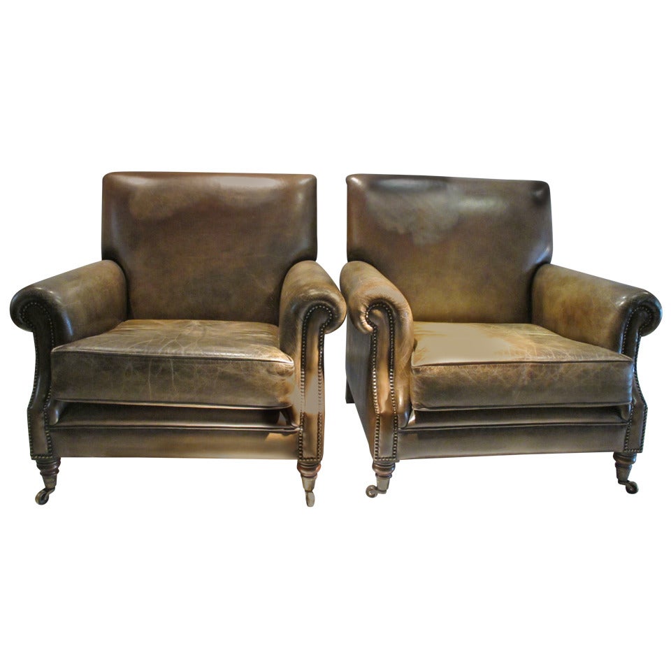 Pair of Large Leather Club Chairs
