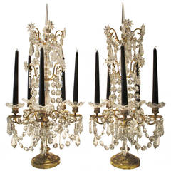 Pair of 19th Century, Louis XVI Style Crystal and Ormolu Girandoles