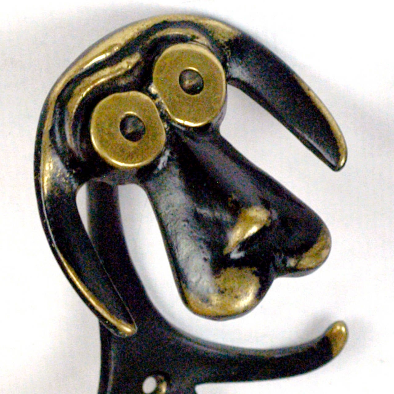 Austrian Midcentury Brass Dog Cloth Hooks by Walter Bosse (Geschwärzt)