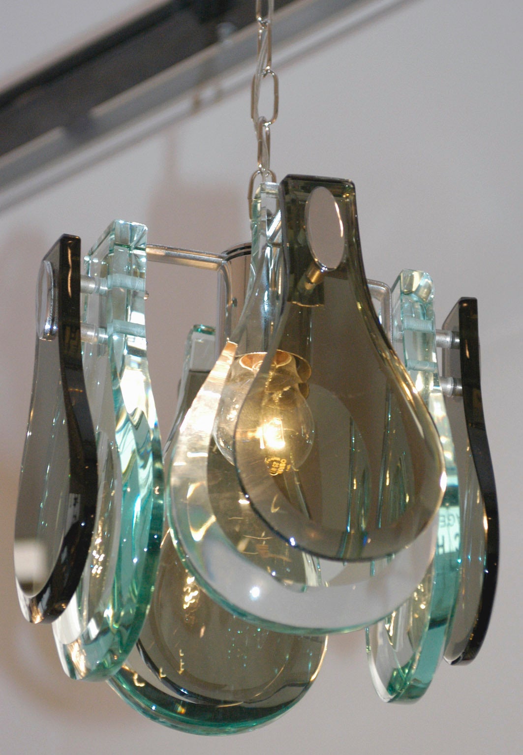 Italian Midcentury Glass Pendant Lamp in the Style of Fontana Arte 1