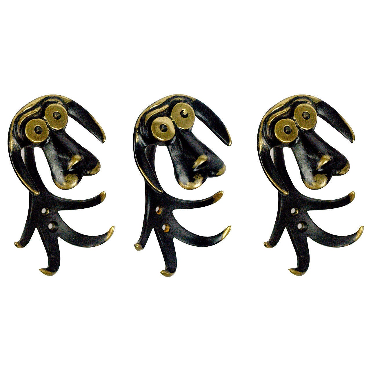 Three Brass Dog Cloth Hooks by Walter Bosse For Sale at 1stdibs