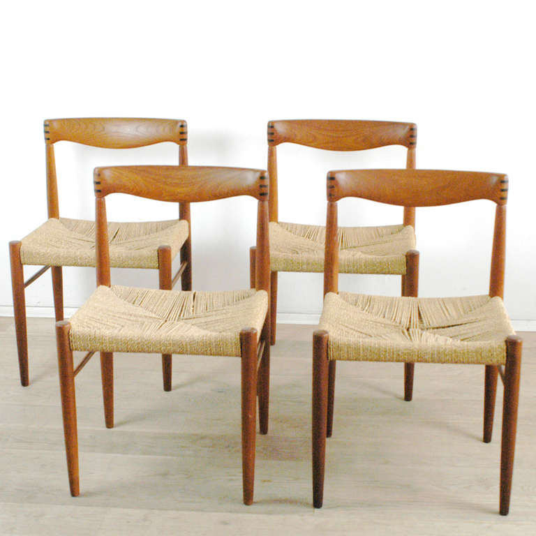 Rare and original  scandinavian mid century classics, solid teak , seats with original cane.
Matching armchair available. 
These chairs will be perfect to complete your scandinavian or modern dining room!