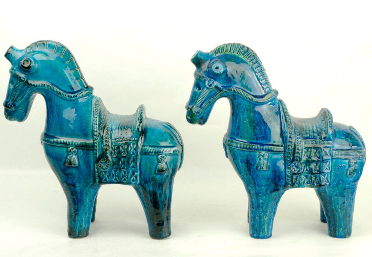 Mid-Century Modern Italian Midcentury Aldo Londi Rimini Blu Ceramic Horse