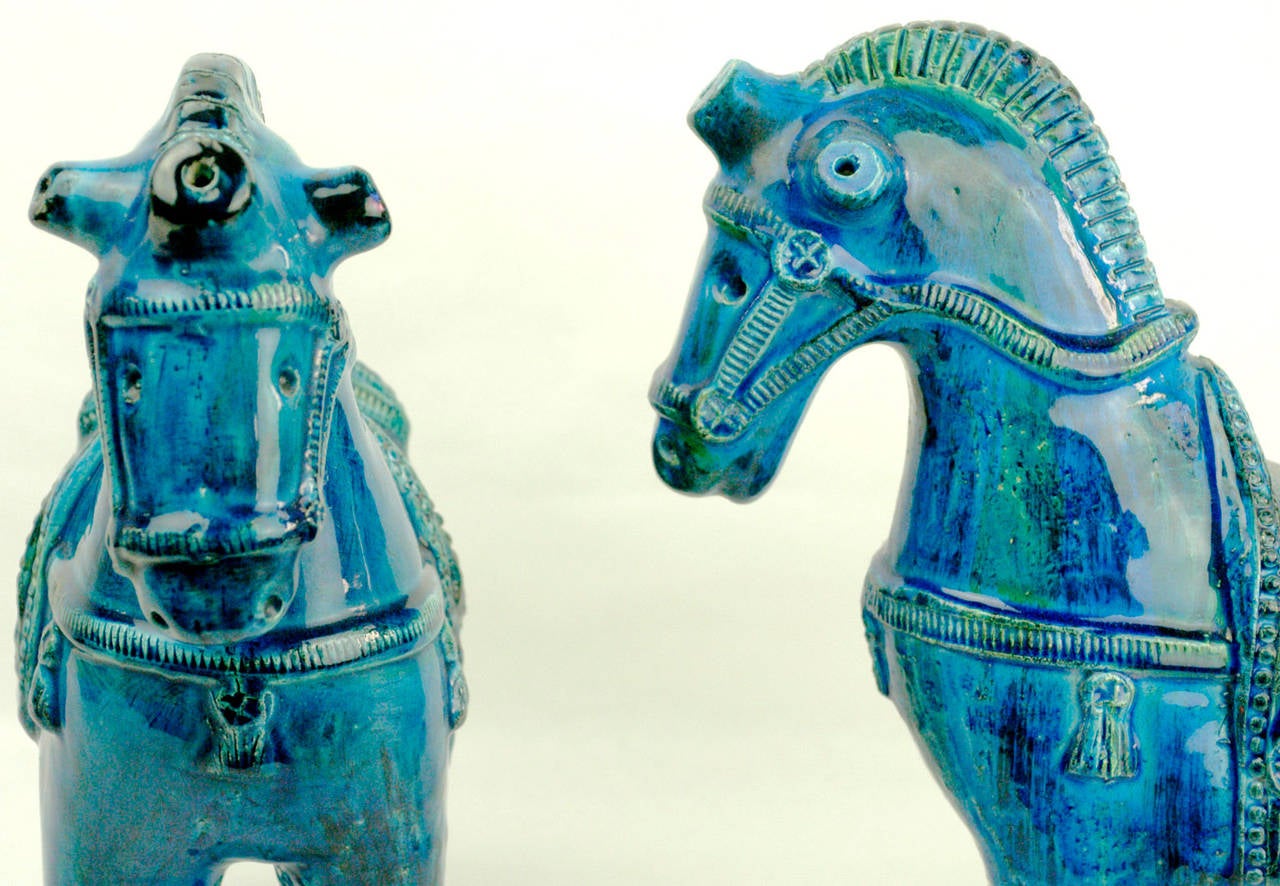 Glazed Italian Midcentury Aldo Londi Rimini Blu Ceramic Horse