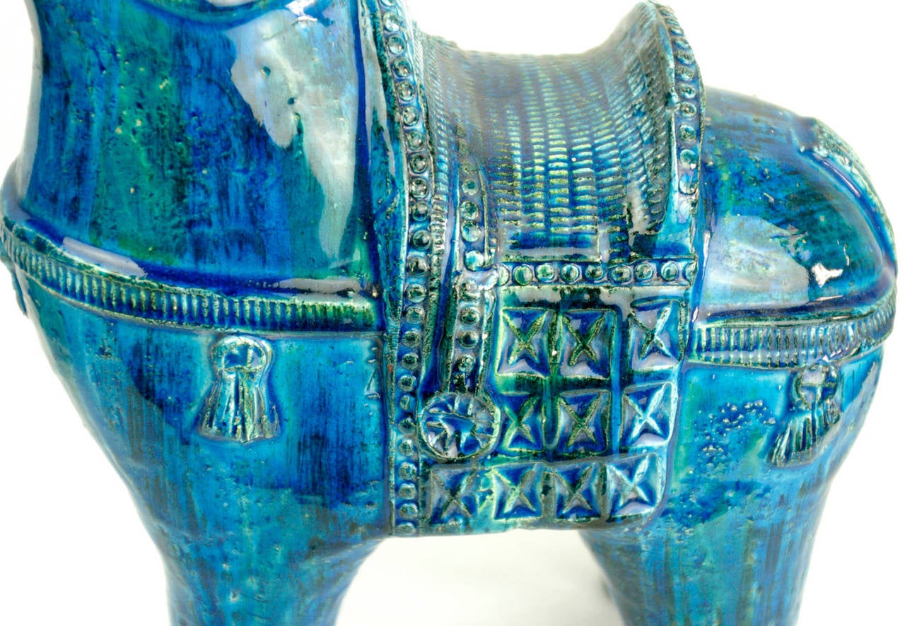 Italian Midcentury Aldo Londi Rimini Blu Ceramic Horse In Good Condition In Vienna, AT