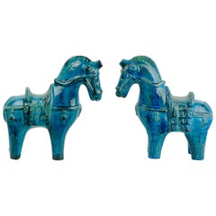 Cheval en céramique italienne Midcentury Aldo Londi Rimini Blu